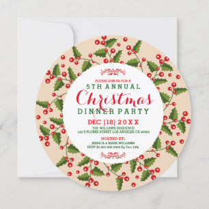 Red Berries Christmas Wreath Party Invitation