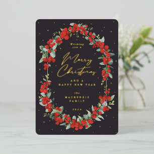 Red Berries + Eucalyptus Botanical Frame Christmas Foil Holiday Card