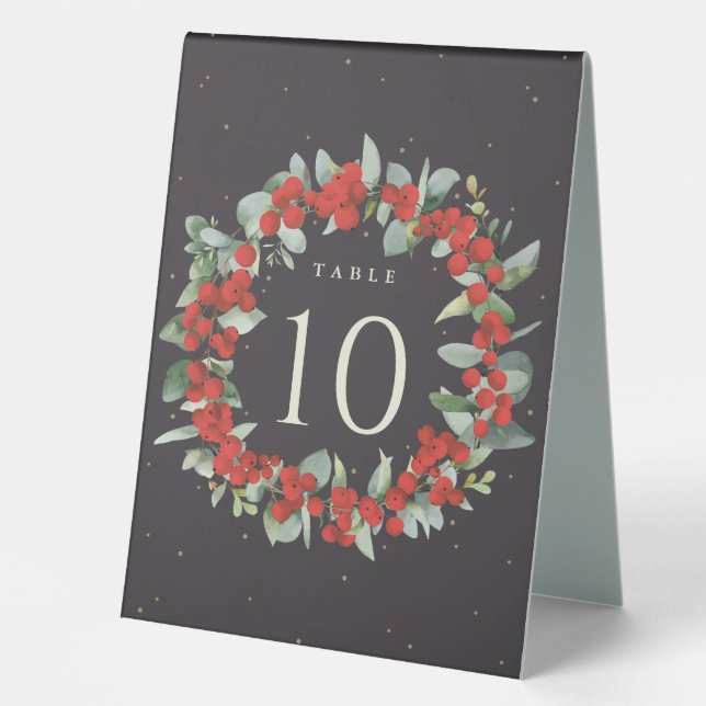 Red Berries+Eucalyptus Christmas Table Number (Front)