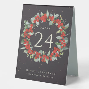 Red Berries+Eucalyptus Christmas Table Number