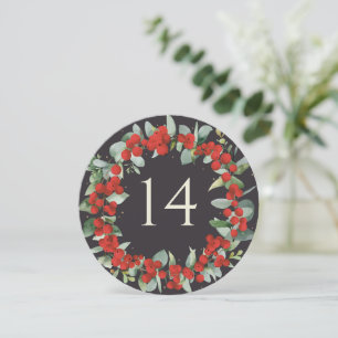 Red Berries+Eucalyptus Christmas Table Number