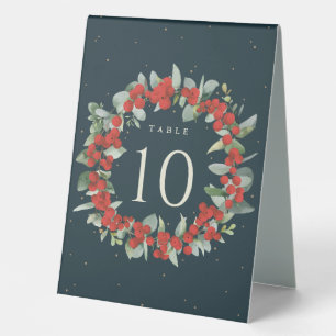 Red Berries+Eucalyptus Christmas Table Number