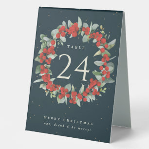 Red Berries+Eucalyptus Christmas Table Number