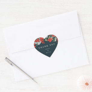 Red Berries + Eucalyptus Christmas Thank You Heart Sticker