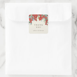 Red Berries + Eucalyptus Christmas Thank You Square Sticker
