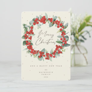 Red Berries+Eucalyptus Christmas Wreath Non-Photo Holiday Card