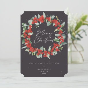 Red Berries+Eucalyptus Christmas Wreath Non-Photo Holiday Card