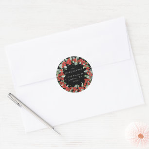 Red Berries + Eucalyptus Holiday Wreath Address Classic Round Sticker