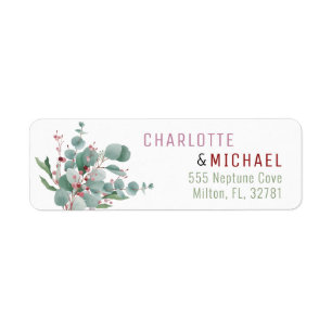 Red Berries & Eucalyptus Wedding Address Label Return Address Label