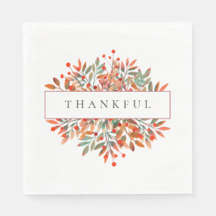 Red Berries & Fall Leaves Customisable Botanical Napkin