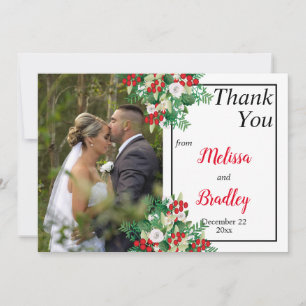Red Berries Floral Holiday Wedding Thank You Card