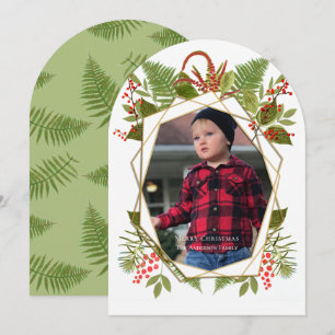 Red Berries Geometric Gold Photo Cards