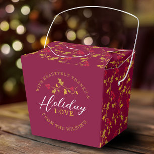 Red berries golden holly leaves Christmas love Favour Box