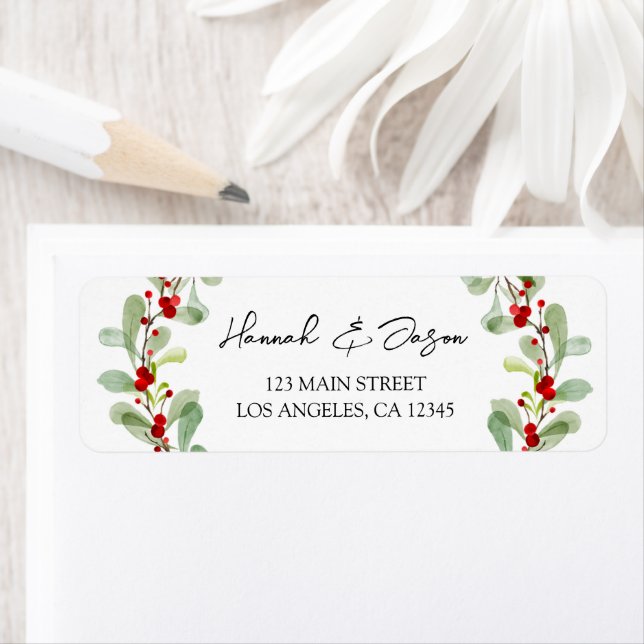 Red Berries Green Greenery Wedding Address Labels (Insitu)