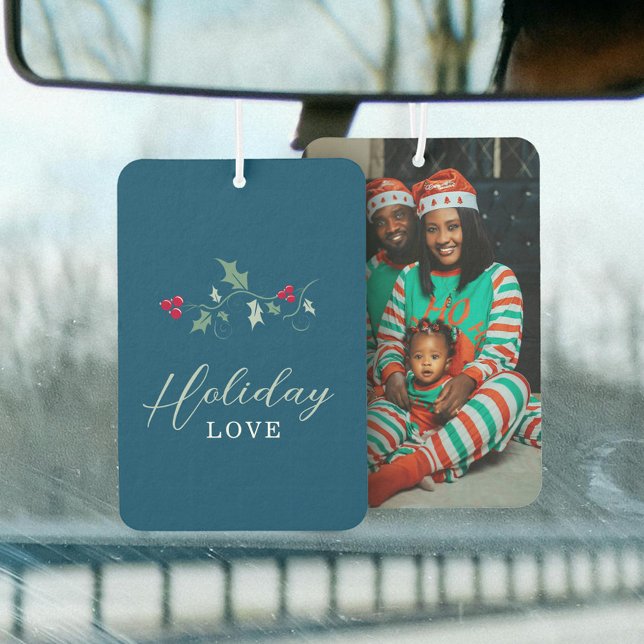 Red berries green holly blue Christmas love photo  Car Air Freshener (Creator Uploaded)