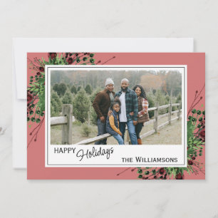 Red Berries Green Holly Cute Botanical Foliage Holiday Card