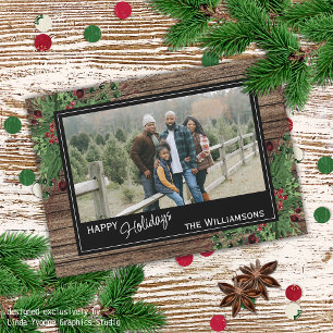 Red Berries Green Holly Cute Botanical Foliage Holiday Card