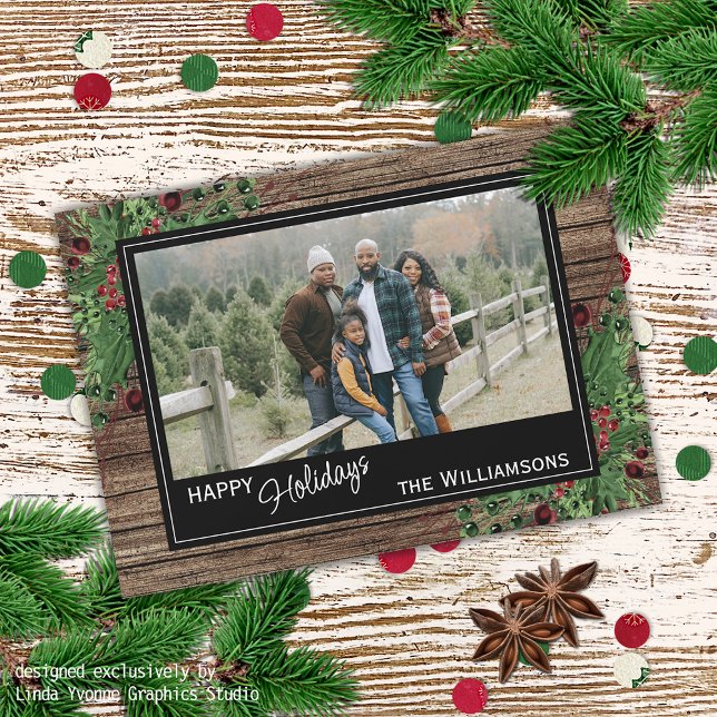 Red Berries Green Holly Cute Botanical Foliage Holiday Card (Creator Uploaded)