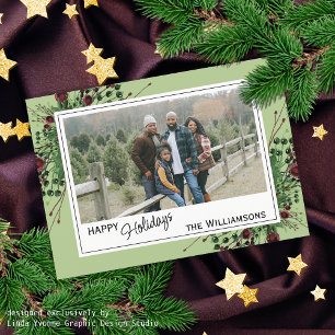 Red Berries Green Holly Cute Botanical Foliage Holiday Card