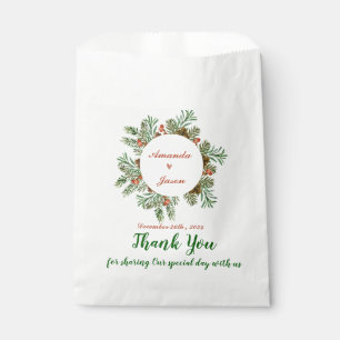 Red Berries Green Leaves Christmas Wedding Party Favour Bag