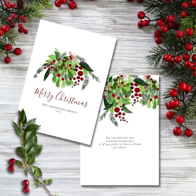 Red Berries Greenery Business Christmas  Holiday Card (Creator Uploaded)
