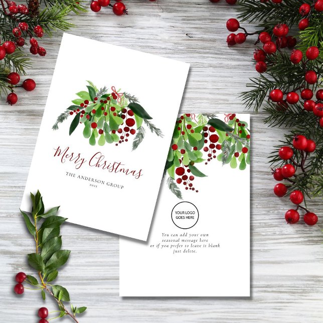 Red Berries Greenery Business Logo Christmas Holiday Card (Creator Uploaded)