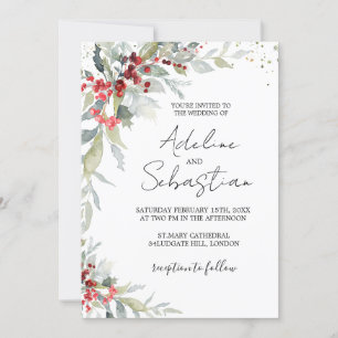 Red Berries Greenery Foliage Wedding Invitation