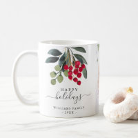 Red Berries Greenery Happy Holidays Custom Photo