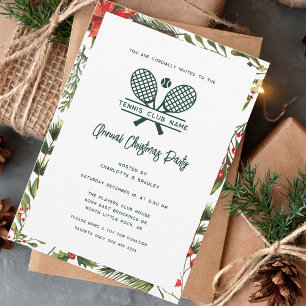 Red Berries Greenery Tennis Club Christmas Party Invitation