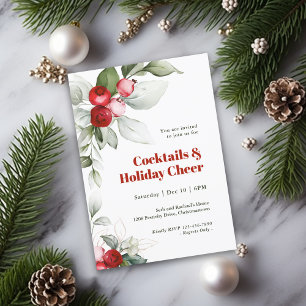 Red Berries Holiday Cheer Cocktail Party Invitation