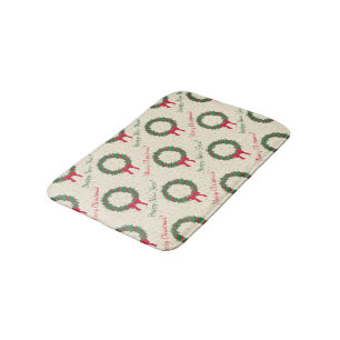 Red Berries Holly Merry Christmas Bath Mat