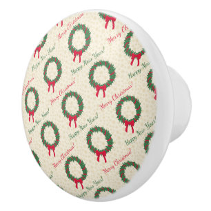 Red Berries Holly Merry Christmas Ceramic Knob