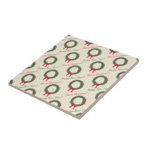 Red Berries Holly Merry Christmas Ceramic Tile