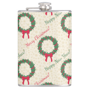 Red Berries Holly Merry Christmas Hip Flask