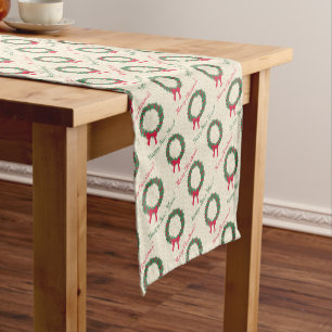 Red Berries Holly Merry Christmas Short Table Runner