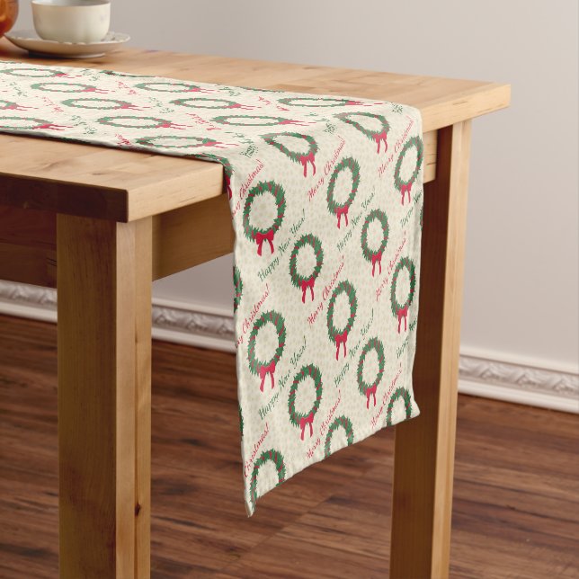 Red Berries Holly Merry Christmas Short Table Runner (In Situ)