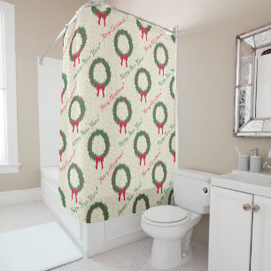 Red Berries Holly Merry Christmas Shower Curtain