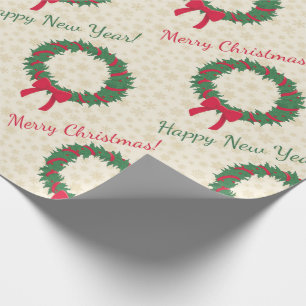 Red Berries Holly Merry Christmas Wrapping Paper