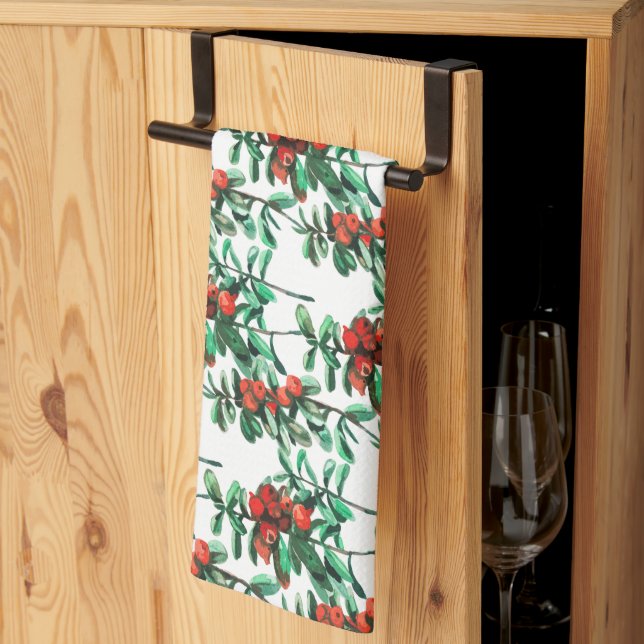 Red berries, lingonberries tea towel (Thirds Fold)