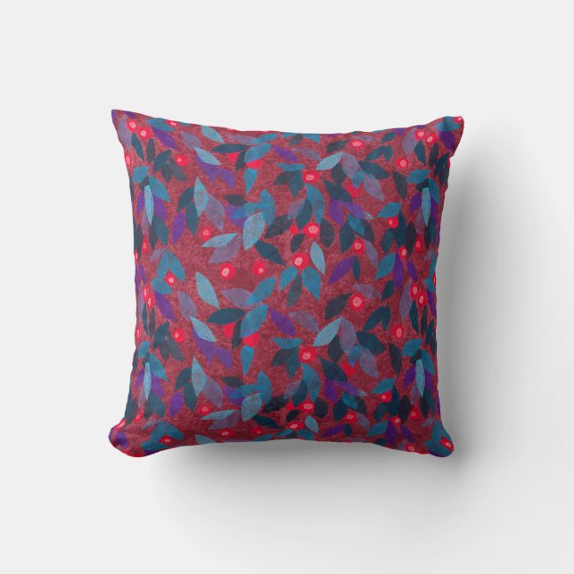 Red Berries Minimal Floral Pattern Simple Botany Cushion (Front)