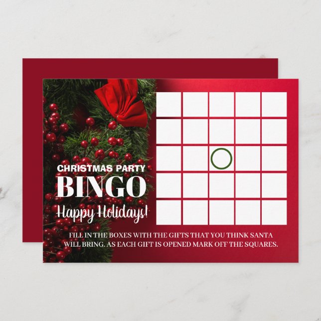 Red Berries & Mistletoe, Christmas Party Bingo Invitation (Front/Back)