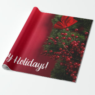 Red Berries & Mistletoe, Christmas Wrapping Paper