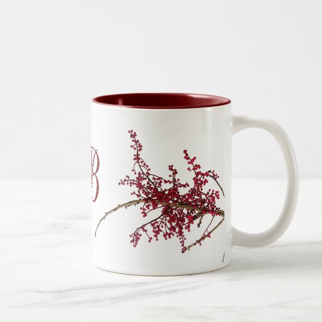 Red Berries on Dormant Tree Branch Two-Tone Coffee Mug (Right)