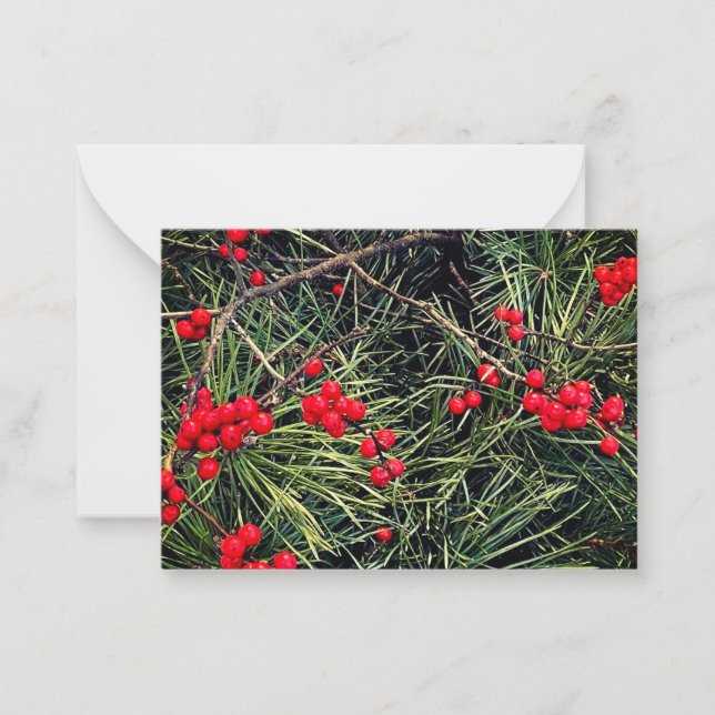 Red Berries Pine Needles Christmas Card (Front)