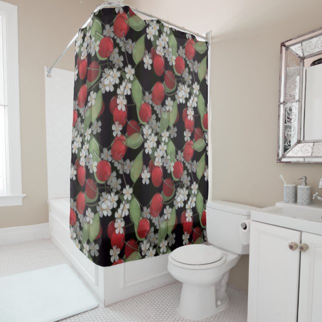 Red berries shower curtain (In Situ)