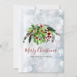 Red Berries Snowflakes Business Christmas Holiday Card