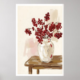 Red Berries Still Life Print Painterly Branches in