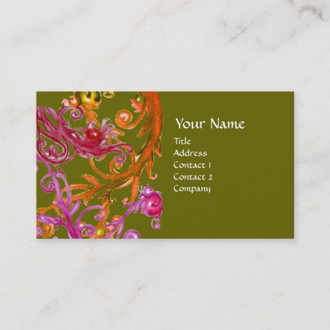 RED BERRIES SWIRLS metallic gold Business Card (Front)