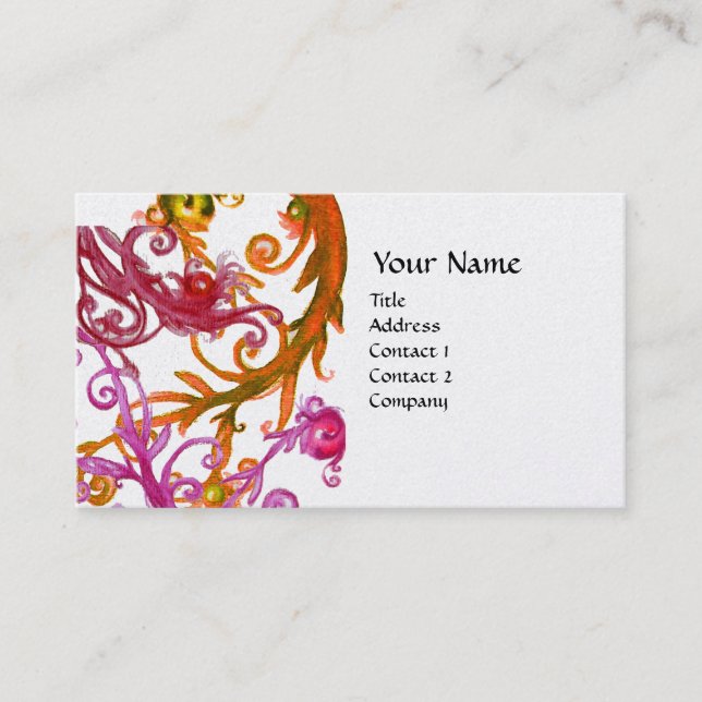 RED BERRIES SWIRLS metallic platinum Business Card (Front)