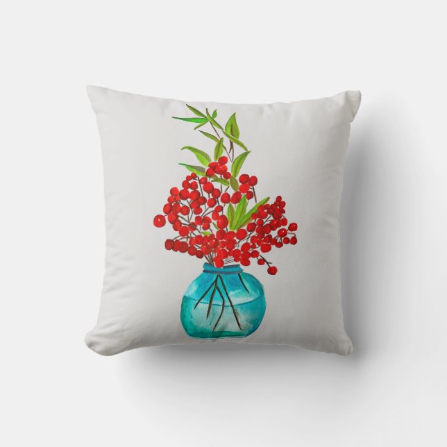 Red Berries watercolor art Cushion (Front)